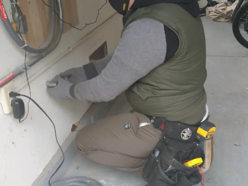 Electrician performing outlet wiring in a St. Augustine Beach garage